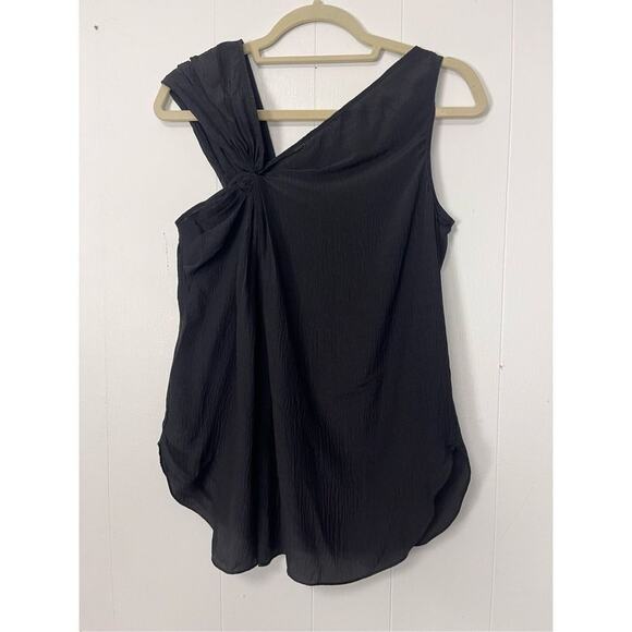 Leon Max 100% Silk Black Gathered Textured Tank Medium - Picture 1 of 10